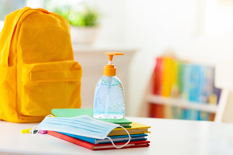 School supplies with hand sanitizer