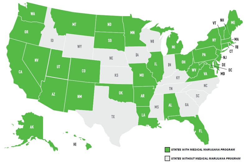 States with Medical Marijuana Programs Map 2021