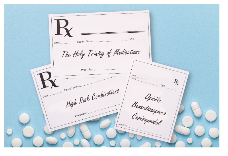 The Holy Trinity of medications, high risk combinations, opiods, benzodiazepines, carisoprodol, pain management 